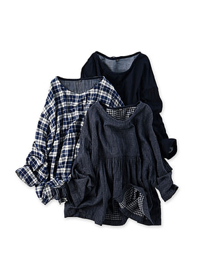 Indigo Fuwafuwa Double Woven Tiered Blouse