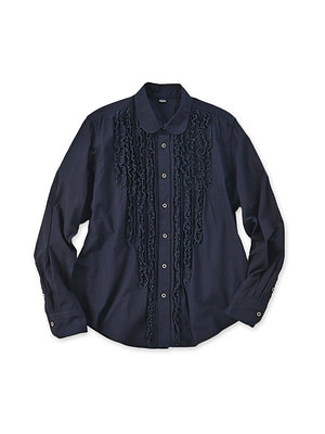 Indigo Supima Organic Baptiste Frill Petit Loafer Shirt Indigo