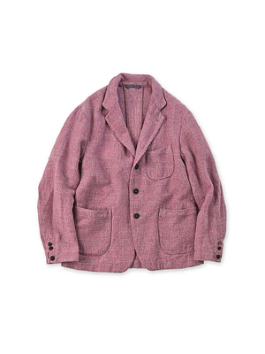 Cotton Linen Tweed Tyrol Jacket Pink Herringbone