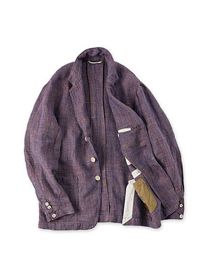 Cotton Linen Herringbone Tweed Miyuki Jacket Red Herringbone