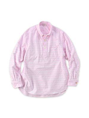 Supima OX 908 Loafer Basque Pull Shirt Pink Basque Border