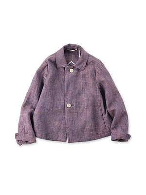 Cotton Linen Herringbone Tweed Square Jacket Red Herringbone