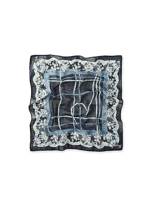 Indigo Gauze Flower Plaid Pattern Bandana Indigo