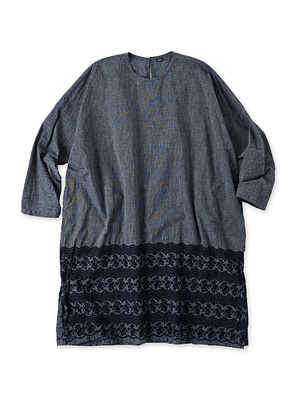 Indigo Hakeme Cutwork Dress Indigo