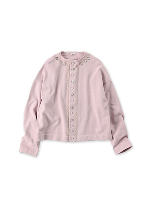 Beads Embroidery Dozume Knitsew Cardigan Pink