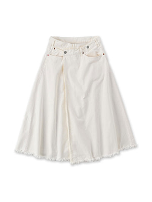 Raimugi Denim Crossover Skirt White Distressed White