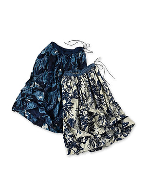 Indigo Eastern Aloha Print Easy Gather Skirt