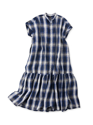 Indian Linen Twill Shadow Check Eastern M Dress Navy