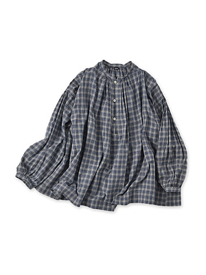 Autumn Breeze Khadi Smock Blouse Navy Check