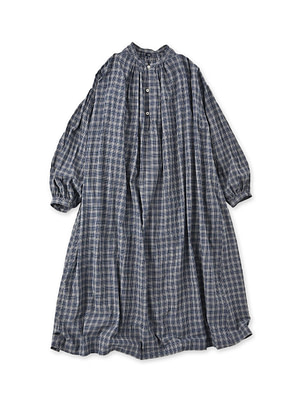 Autumn Breeze Khadi Smock Dress Navy Check