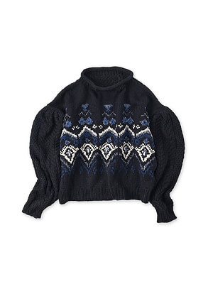 Indigo Nordic x Aran Puff Sweater Indigo