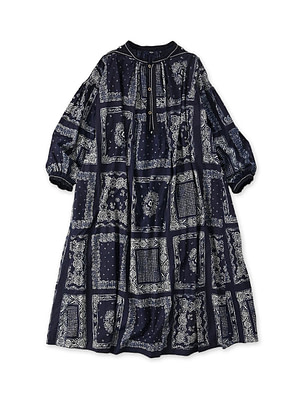 Indigo Bandana Mix Print Smock Dress Indigo