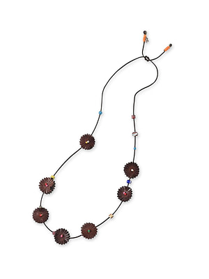 Leather x Glass Beads Flower Necklace Brown