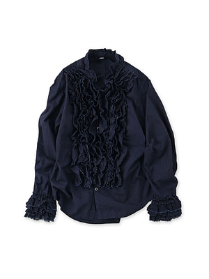 Indigo Batiste x Gauze Frill Blouse 45 Indigo