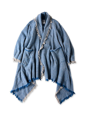Indian Merino Poncho Long Saxe Herringbone
