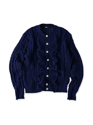 Shetland Cable Lace Frill Cardigan Navy