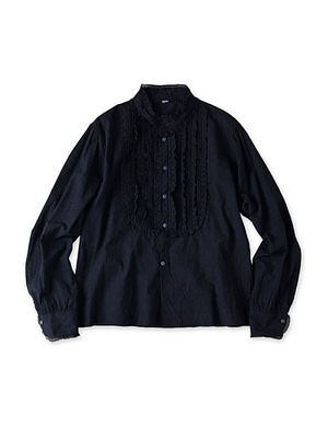 Indian Khadi Pintuck Lace Blouse Black