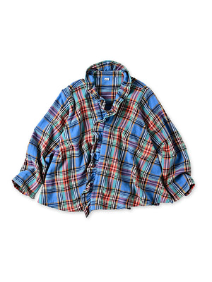Indian Flannel Tartan Frill Cache-Coeur Blouse Turquoise