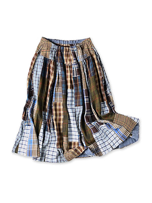 Indian Flannel Patchwork York Gather Skirt Brown