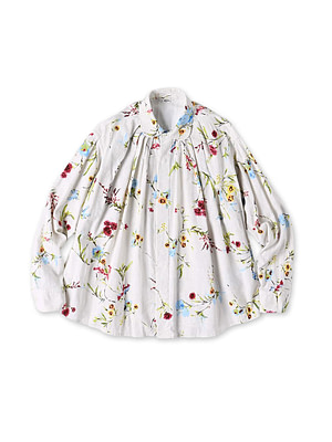 Indian Khadi Next to Spring Print Ocean Tuck Blouse Kinari