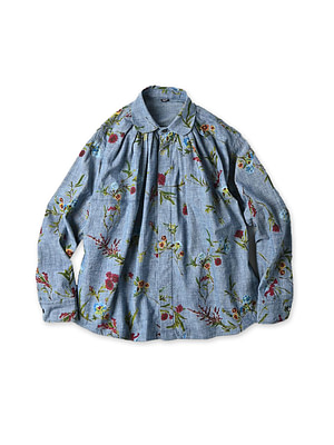 Indian Khadi Dungaree Next to Spring Print Ocean Tuck Blouse