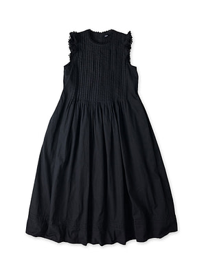 Dobby Stripe Tuck Flare Dress Black
