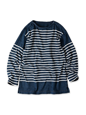 Indigo Basque 908 Shirt Nou (Size 3, 4, 5) Indigo x Kinari Border