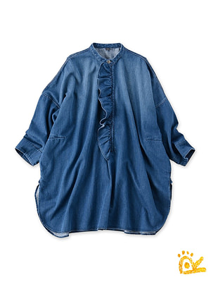 ONE ONE Futatabi Iroiro Denim Frill Tunic Zyu Shirt Denim