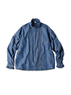 Cotton Linen Ruri Dungaree Cutwork Frill Shirt Zyu