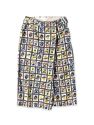 Khadi Fleur Chambre Print Wrapped Skirt White