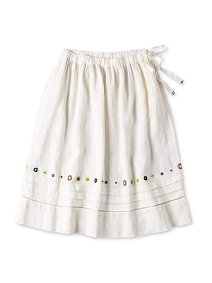 Indian Linen Beads Embroidery Easy Skirt White