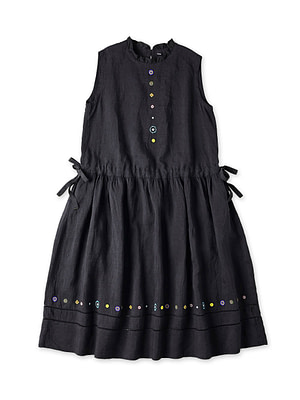 Indian Linen Beads Embroidery Dress Sumi Black