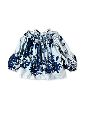 Anemone Bird Print Shirring Blouse Base Discharge Print