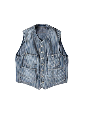 Rye Mugi Denim 908 Work Vest Distressed Hickory Zyu