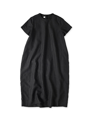 Linen Plant Dyed Half Sleeve Poyon Dress Bamboo Charcoal