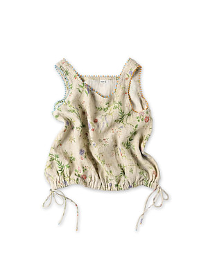 Indian Cotton Linen Double Woven Flower Print Poyon Camisole Beige
