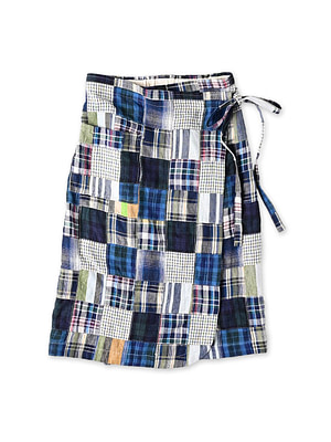 Indian Linen Patchwork Wrap Skirt Blue Patchwork