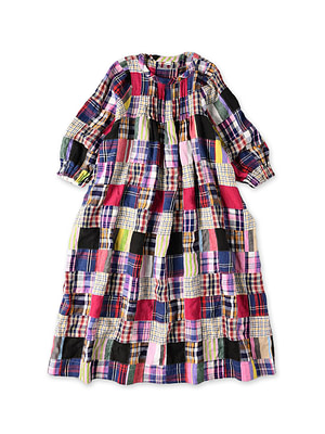 Indian Linen Patchwork Dress Red Patchwork