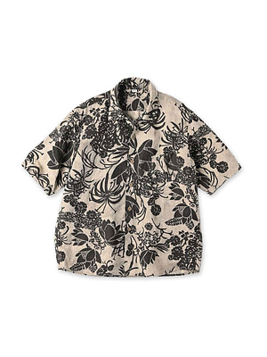 Linen Lotus Print LeiLei Shirt MEN Brown