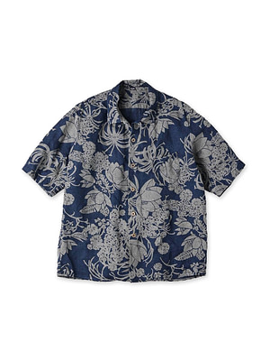 Indigo Linen Lotus Print LeiLei Shirt MEN