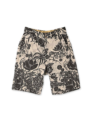 Linen Lotus Print Nîmes Short Pants MEN Brown