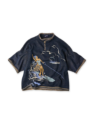 Indigo Surf Hula Girl Jacquard 908 Outer T-shirt