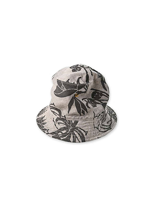 Linen Lotus Print Hat Brown