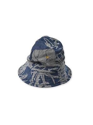 Indigo Linen Lotus Print Hat