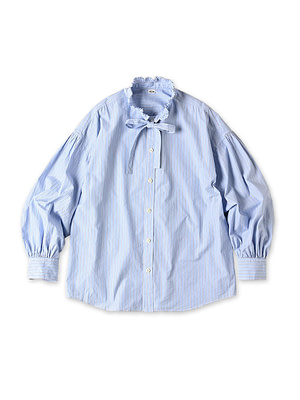 No.180 Miko Long Sleeve Coupé Bow Tie Shirt Saxe Stripes