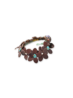 Layered Leather Flower Bracelet Dark Brown