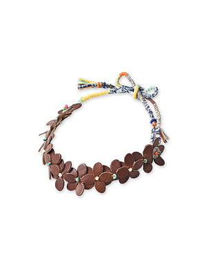 Layered Leather Flower Choker Dark Brown