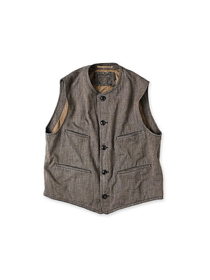 Indigo Mini Herringbone Cotton Tweed 908 Reversible Vest