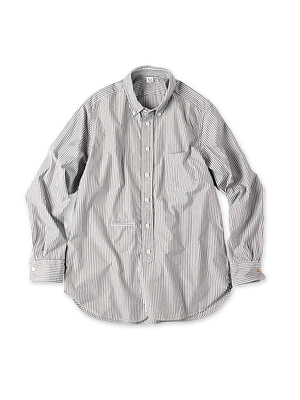 Broadcloth 908 Loafer Button Down Shirt Light Blue x Brown Stripes