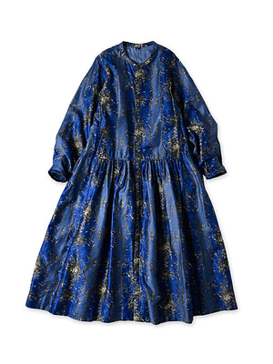 Chandelier Flower Print Gather Dress Blue
